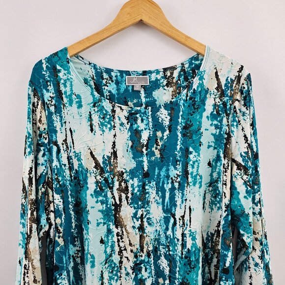 JM Collection Woman 2X Top Turquoise Abstract Print 3/4 Sleeve Stretch Fall Work - Picture 5 of 8